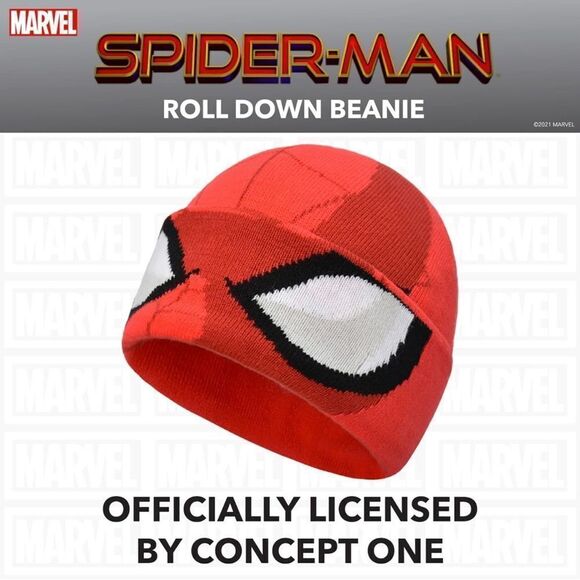 Concept One Marvel Spider Man Roll Down Cuff Beanie Knitted Hat Skull Cap NWT - Picture 4 of 7